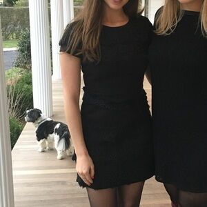 Maje black mini dress with lace, size M